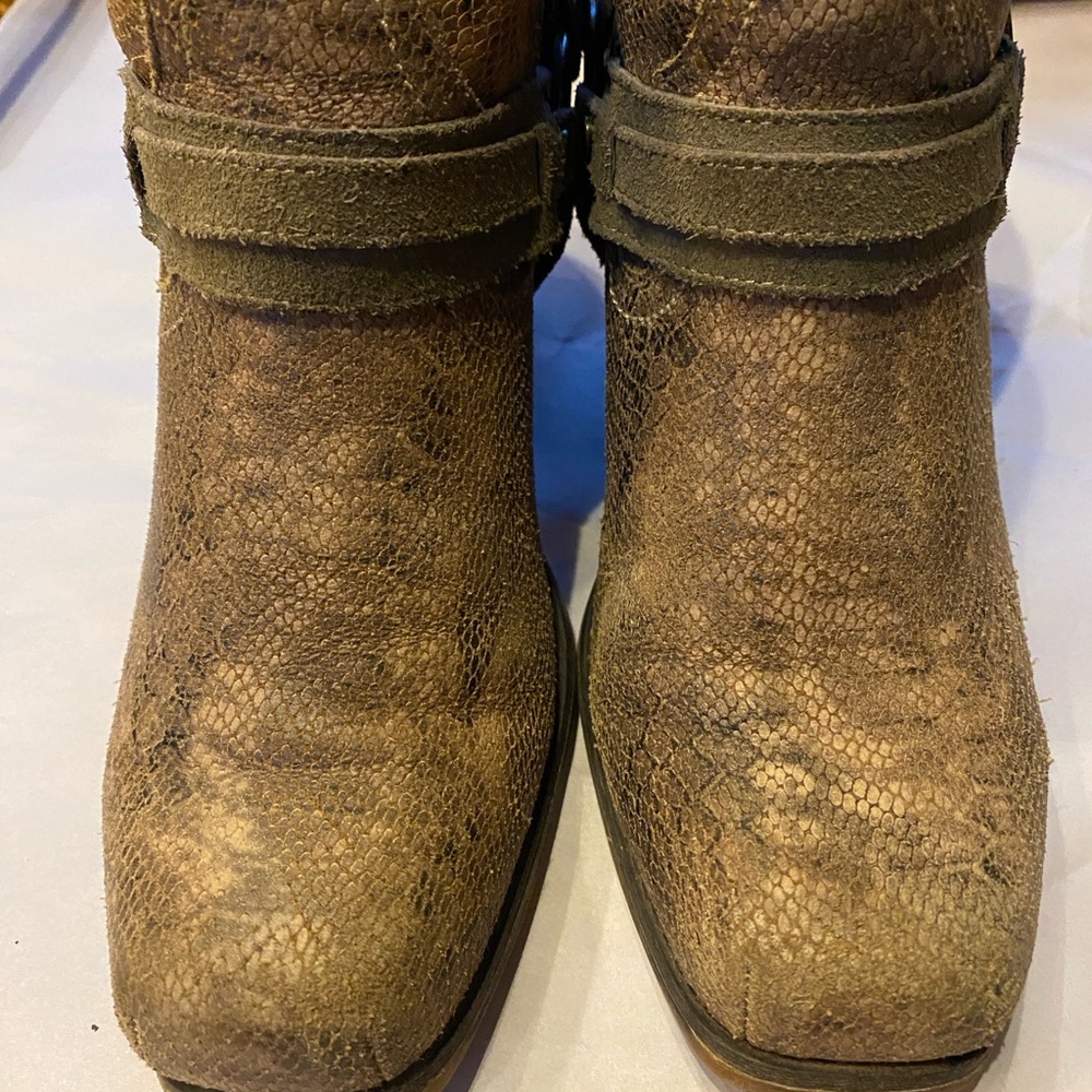 Brown Leather Harness Ankle Boots with Bronzed Hardware Detailing - Picture 5 of 16